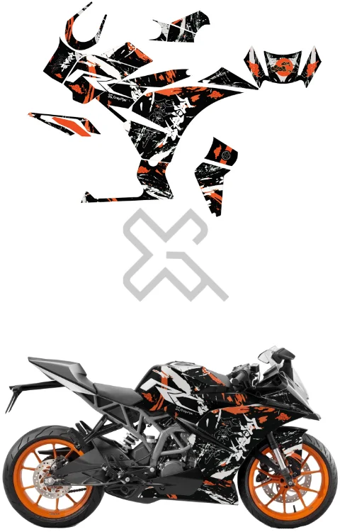 Orange Moon Edition Full Body Sticker Compatible with RC 125/200/390 | Made In Premium Gloss Vinyl With FPF(Fade Protection Film), Water Proof, Precut Sticker, Pack Of 1 Compatible with Both Side